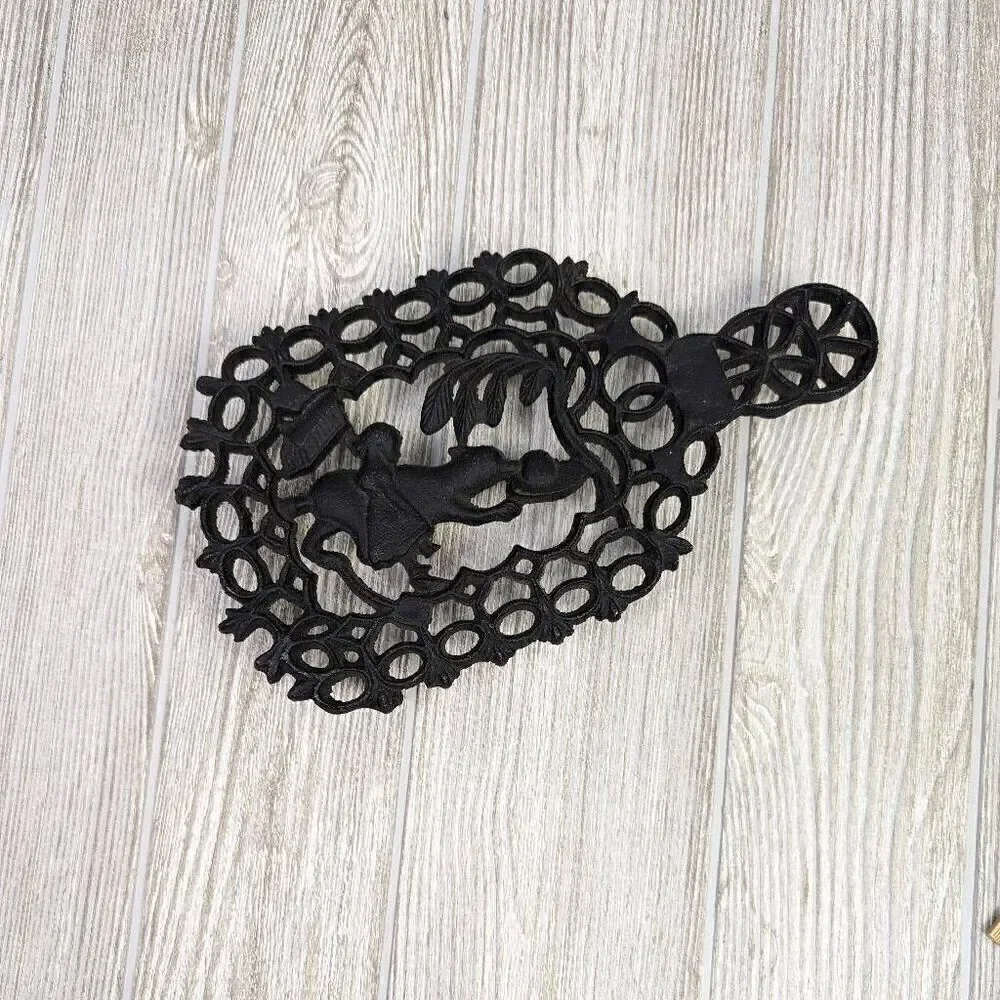 Vintage Dog + Girl Cast Iron Footed Kitchen Trivet Stand V&M Virginia Metalcraft